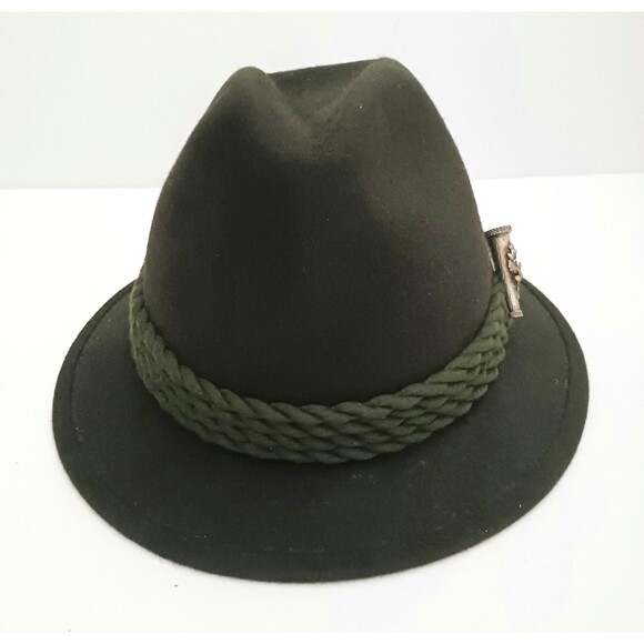VTG Huckel Tyrolean Dk Green Wool Felt Hunting Mountain Hat Sz M /22" Braid Trim - Picture 2 of 12